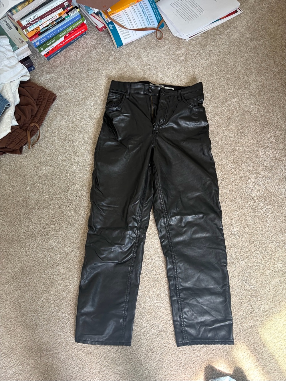 Abercrombie & Fitch Black Faux Leather Straight-Leg Jeans